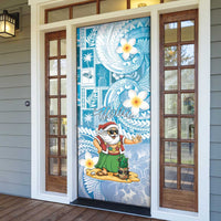 Hawaii Mele Kalikimaka Door Cover Hula Santa Retro Style Blue - Polynesian Pride