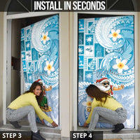 Hawaii Mele Kalikimaka Door Cover Hula Santa Retro Style Blue - Polynesian Pride