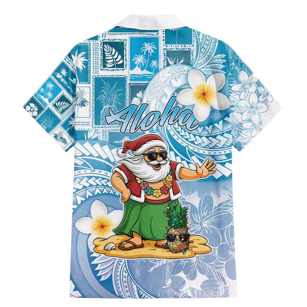 Hawaii Mele Kalikimaka Family Matching Mermaid Dress and Hawaiian Shirt Hula Santa Retro Style Blue - Polynesian Pride
