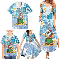 Hawaii Mele Kalikimaka Family Matching Summer Maxi Dress and Hawaiian Shirt Hula Santa Retro Style Blue - Polynesian Pride