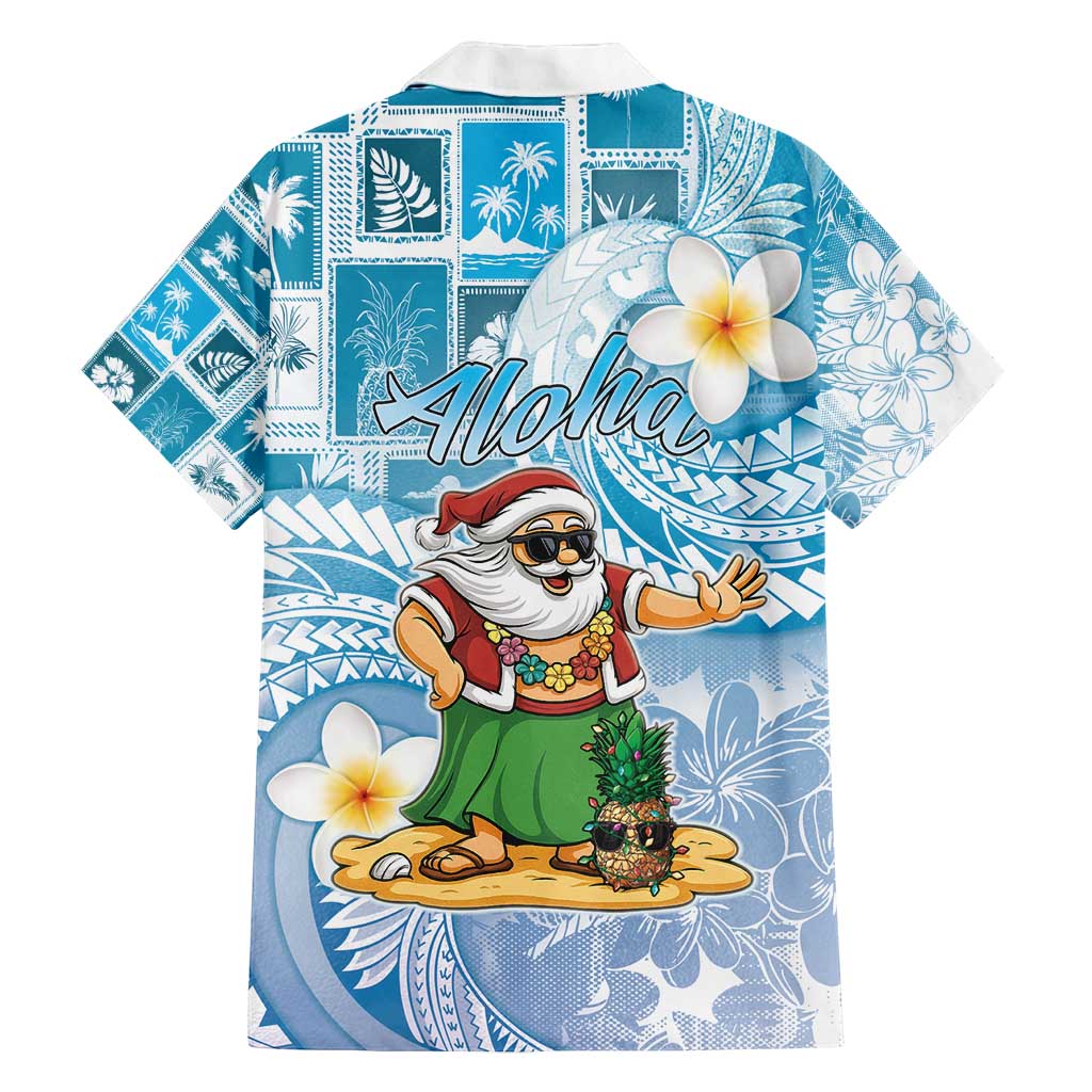 Hawaii Mele Kalikimaka Family Matching Tank Maxi Dress and Hawaiian Shirt Hula Santa Retro Style Blue - Polynesian Pride