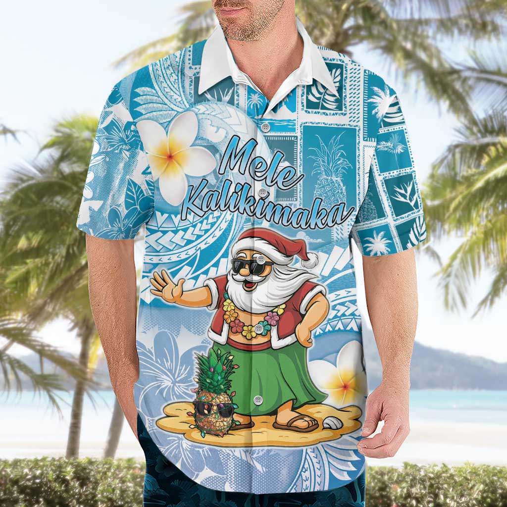 Hawaii Mele Kalikimaka Hawaiian Shirt Hula Santa Retro Style Blue LT05 - Polynesian Pride