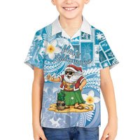 Hawaii Mele Kalikimaka Kid Hawaiian Shirt Hula Santa Retro Style Blue LT05 Kid Blue - Polynesian Pride