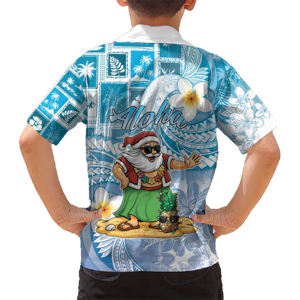 Hawaii Mele Kalikimaka Kid Hawaiian Shirt Hula Santa Retro Style Blue LT05 - Polynesian Pride