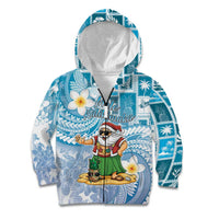 Hawaii Mele Kalikimaka Kid Hoodie Hula Santa Retro Style Blue - Polynesian Pride