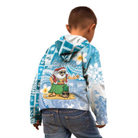 Hawaii Mele Kalikimaka Kid Hoodie Hula Santa Retro Style Blue - Polynesian Pride