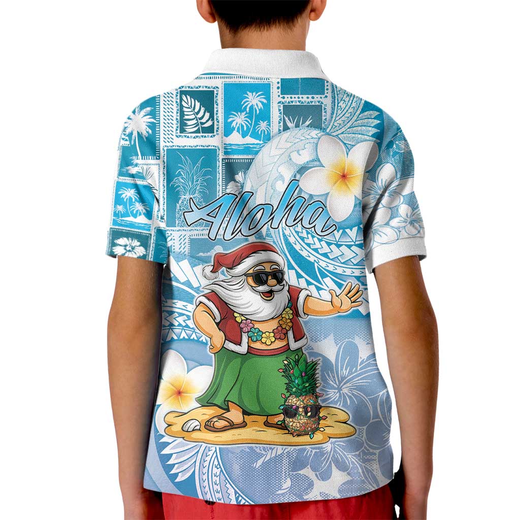 Hawaii Mele Kalikimaka Kid Polo Shirt Hula Santa Retro Style Blue - Polynesian Pride
