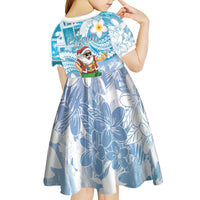 Hawaii Mele Kalikimaka Kid Short Sleeve Dress Hula Santa Retro Style Blue - Polynesian Pride