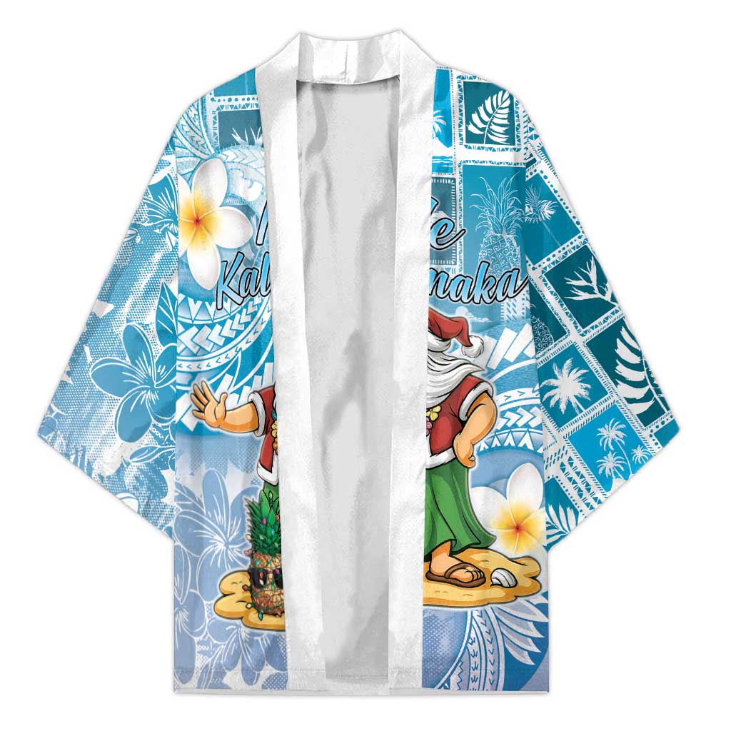 Hawaii Mele Kalikimaka Kimono Hula Santa Retro Style Blue - Polynesian Pride