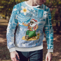 Hawaii Mele Kalikimaka Ugly Christmas Sweater Hula Santa Retro Style Blue - Polynesian Pride