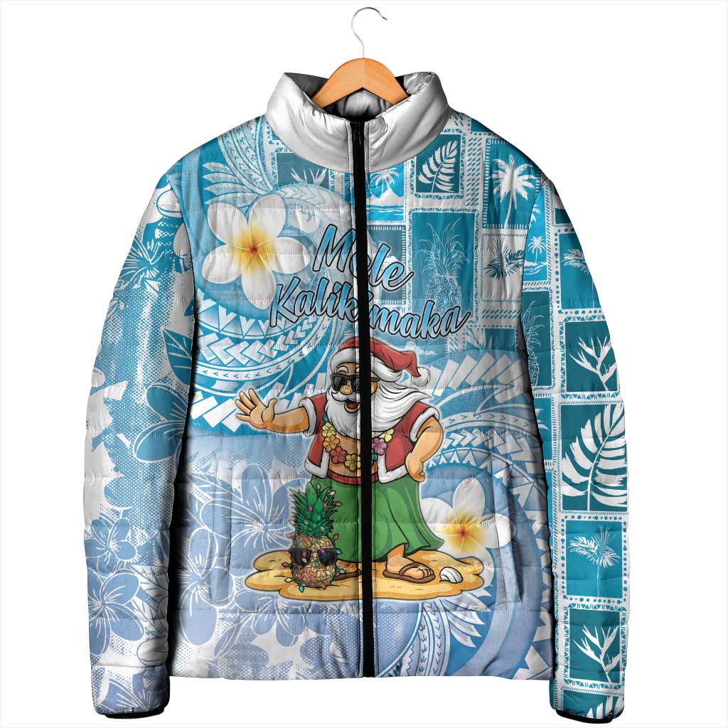 Hawaii Mele Kalikimaka Padded Jacket Hula Santa Retro Style Blue - Polynesian Pride