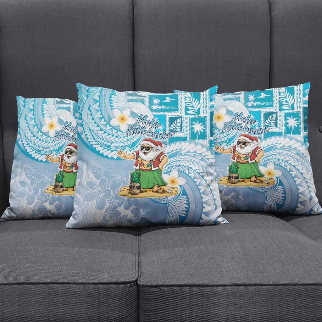 Hawaii Mele Kalikimaka Pillow Cover Hula Santa Retro Style Blue - Polynesian Pride