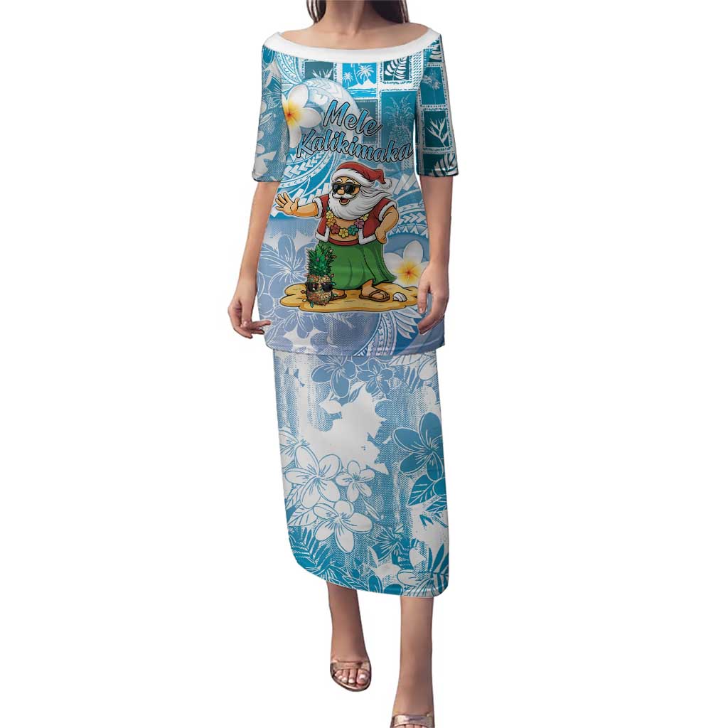 Hawaii Mele Kalikimaka Puletasi Hula Santa Retro Style Blue - Polynesian Pride