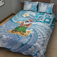 Hawaii Mele Kalikimaka Quilt Bed Set Hula Santa Retro Style Blue - Polynesian Pride