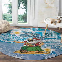 Hawaii Mele Kalikimaka Round Carpet Hula Santa Retro Style Blue - Polynesian Pride
