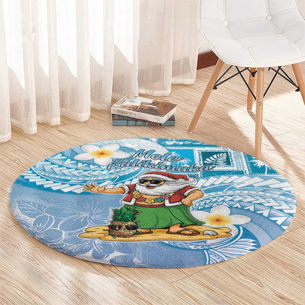 Hawaii Mele Kalikimaka Round Carpet Hula Santa Retro Style Blue - Polynesian Pride