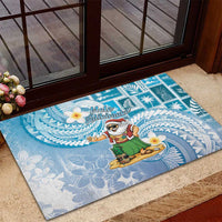 Hawaii Mele Kalikimaka Rubber Doormat Hula Santa Retro Style Blue - Polynesian Pride