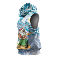 Hawaii Mele Kalikimaka Sleeveless Hoodie Hula Santa Retro Style Blue - Polynesian Pride