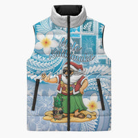 Hawaii Mele Kalikimaka Sleeveless Puffer Jacket Hula Santa Retro Style Blue - Polynesian Pride