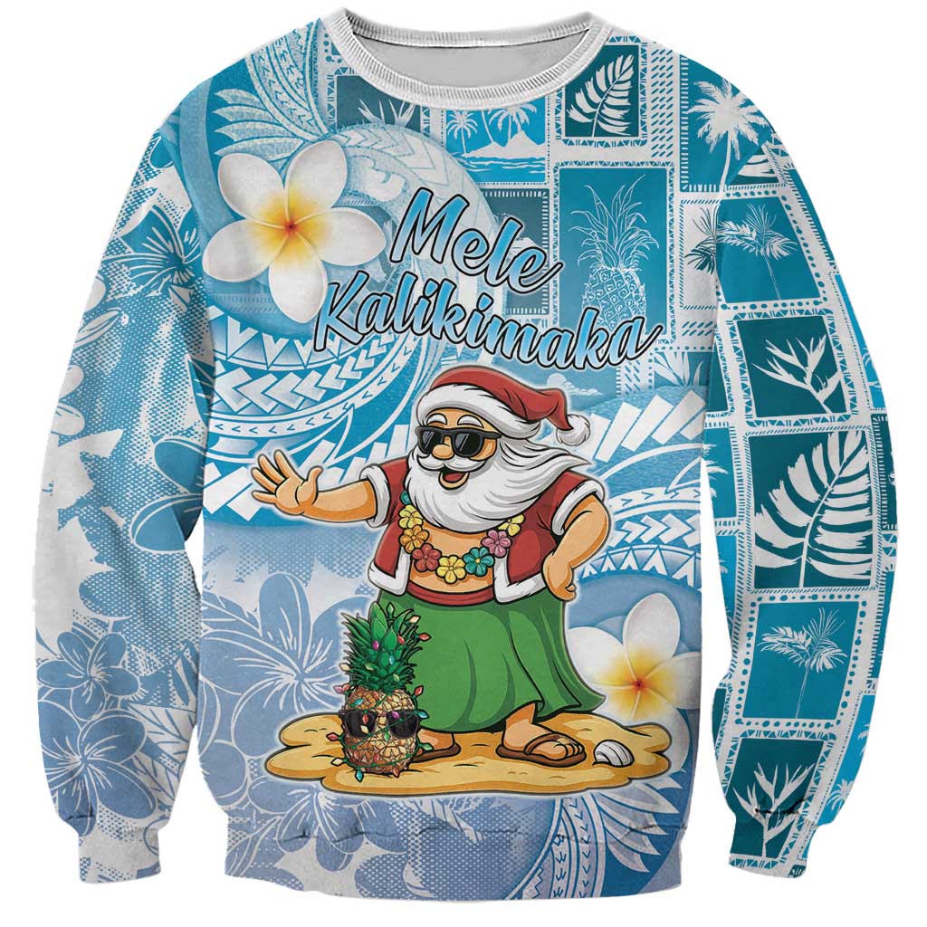 Hawaii Mele Kalikimaka Sweatshirt Hula Santa Retro Style Blue - Polynesian Pride
