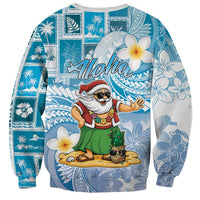 Hawaii Mele Kalikimaka Sweatshirt Hula Santa Retro Style Blue - Polynesian Pride