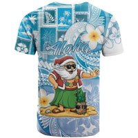 Hawaii Mele Kalikimaka T Shirt Hula Santa Retro Style Blue - Polynesian Pride