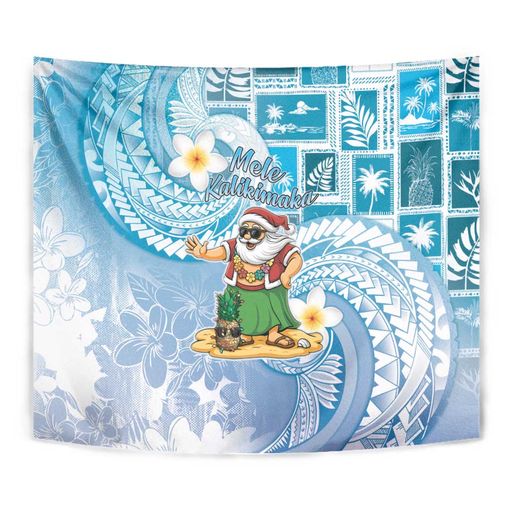 Hawaii Mele Kalikimaka Tapestry Hula Santa Retro Style Blue - Polynesian Pride