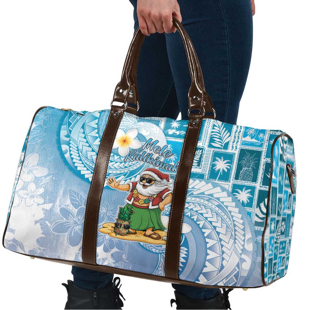 Hawaii Mele Kalikimaka Travel Bag Hula Santa Retro Style Blue - Polynesian Pride