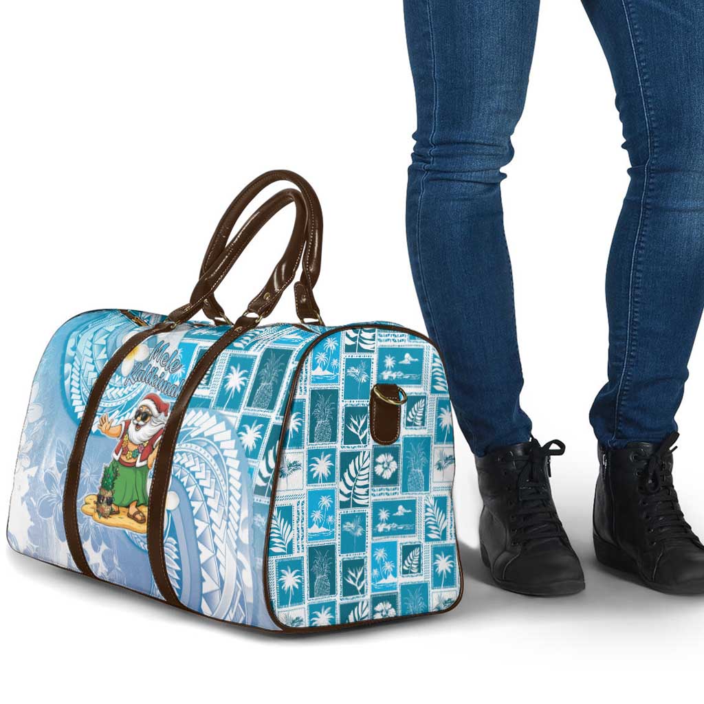 Hawaii Mele Kalikimaka Travel Bag Hula Santa Retro Style Blue - Polynesian Pride