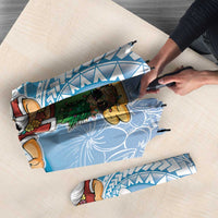 Hawaii Mele Kalikimaka Umbrella Hula Santa Retro Style Blue - Polynesian Pride