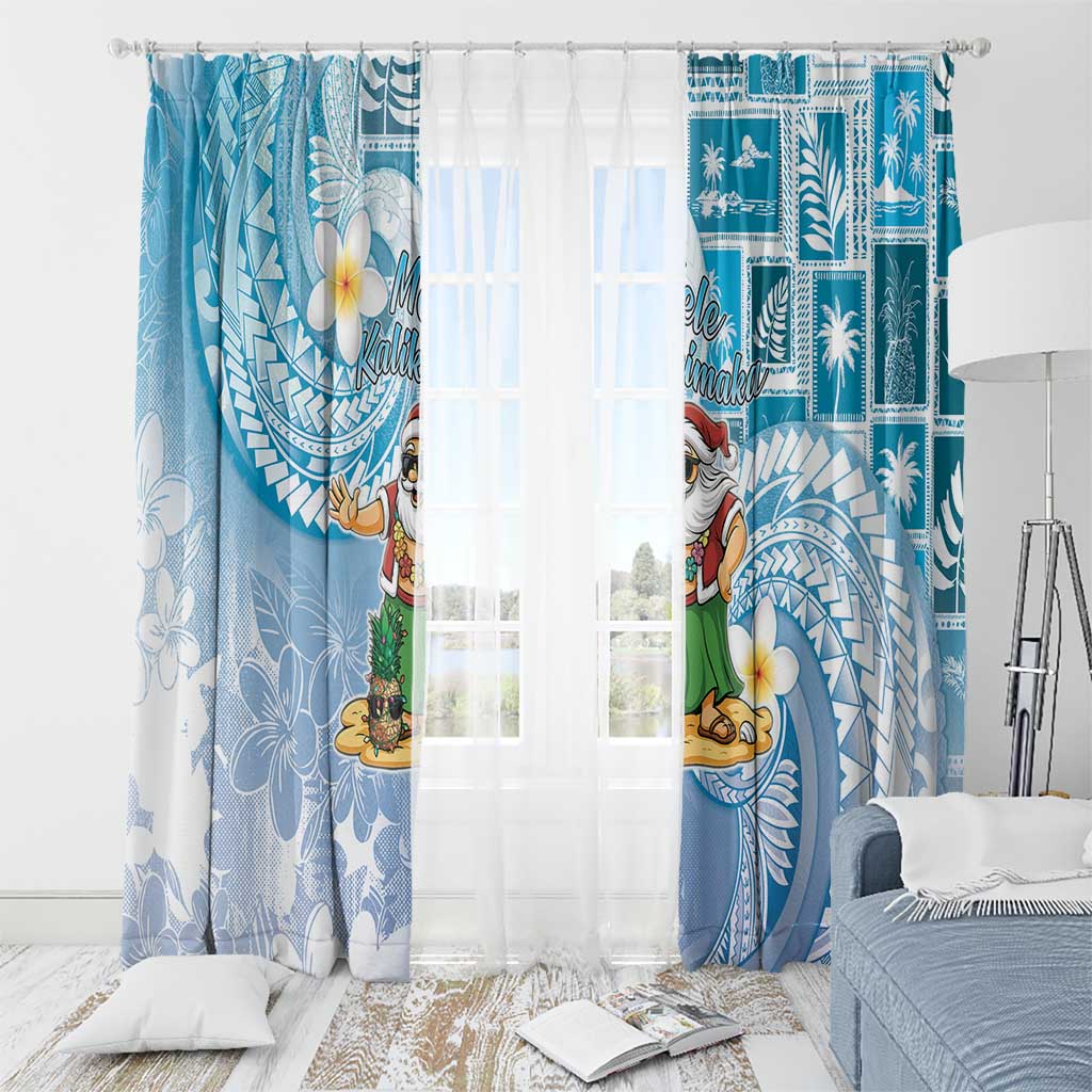 Hawaii Mele Kalikimaka Window Curtain Hula Santa Retro Style Blue - Polynesian Pride