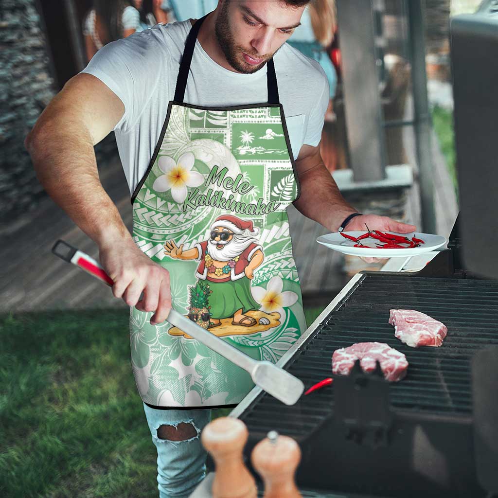 Hawaii Mele Kalikimaka Apron Hula Santa Retro Style Green - Polynesian Pride