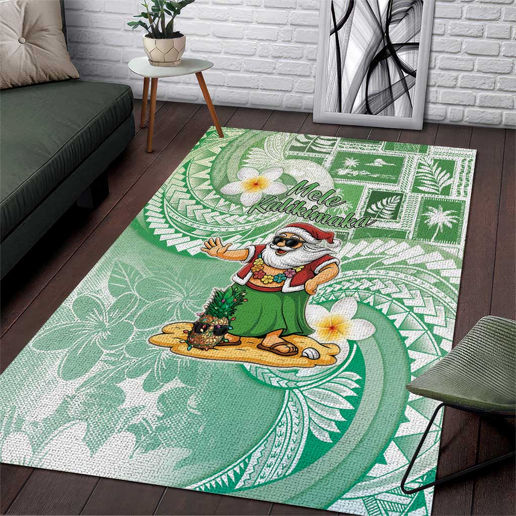 Hawaii Mele Kalikimaka Area Rug Hula Santa Retro Style Green LT05 Green - Polynesian Pride
