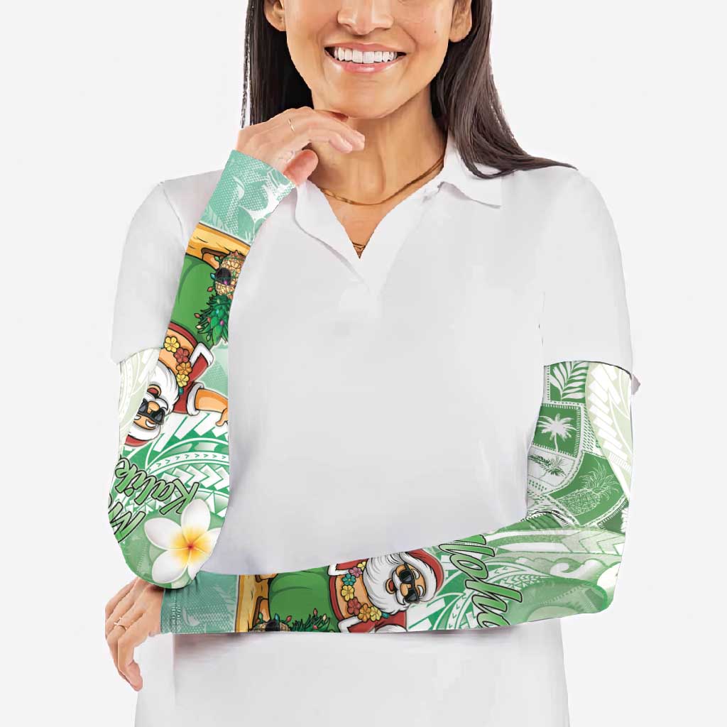 Hawaii Mele Kalikimaka Arm Sleeves Hula Santa Retro Style Green - Polynesian Pride
