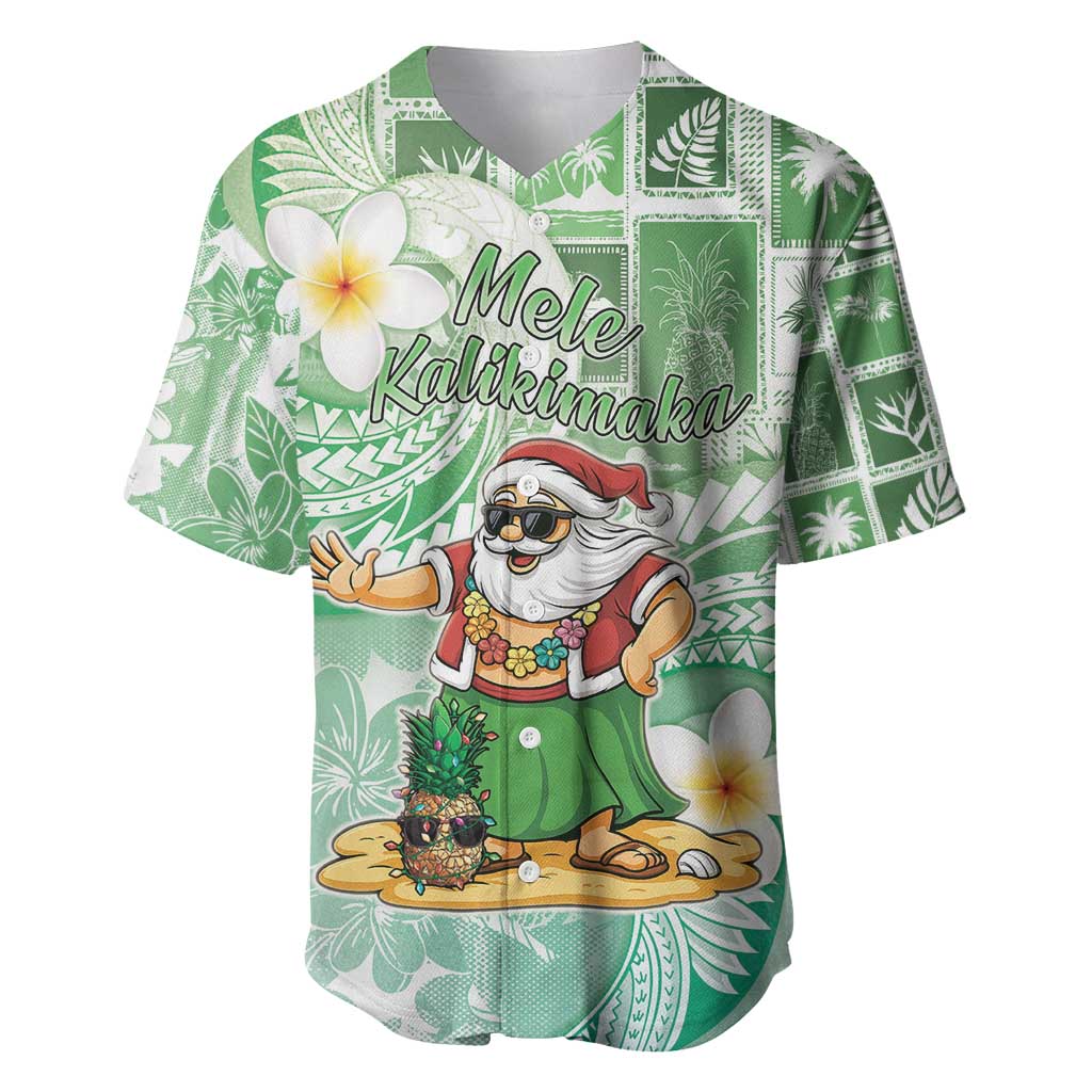 Hawaii Mele Kalikimaka Baseball Jersey Hula Santa Retro Style Green - Polynesian Pride
