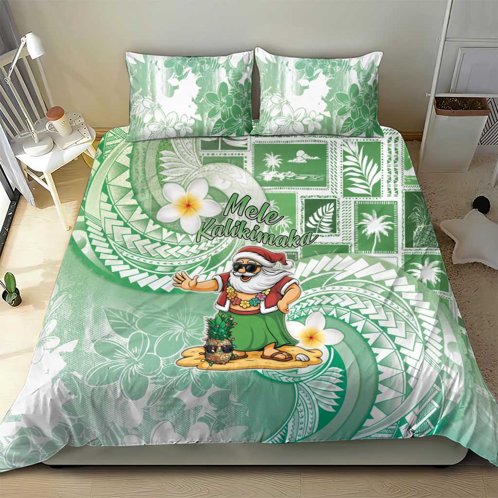Hawaii Mele Kalikimaka Bedding Set Hula Santa Retro Style Green - Polynesian Pride