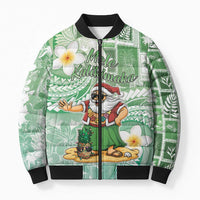 Hawaii Mele Kalikimaka Bomber Puffer Jacket Hula Santa Retro Style Green - Polynesian Pride