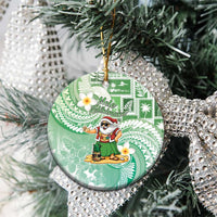Hawaii Mele Kalikimaka Ceramic Ornament Hula Santa Retro Style Green - Polynesian Pride