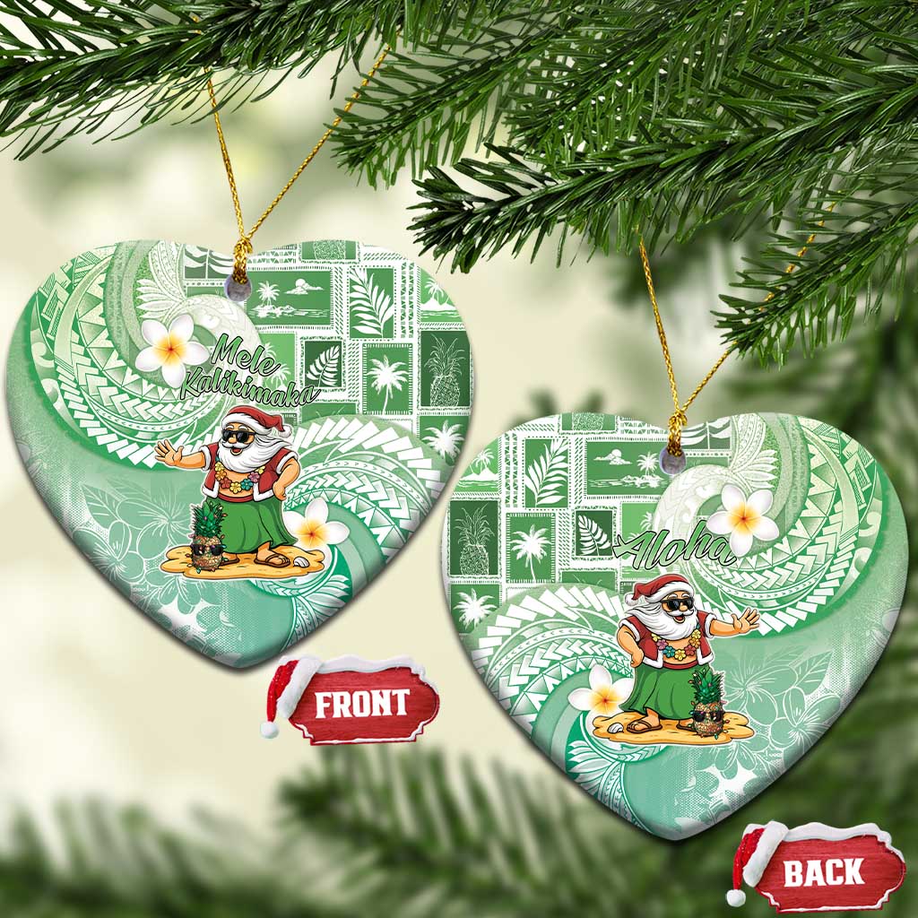 Hawaii Mele Kalikimaka Ceramic Ornament Hula Santa Retro Style Green - Polynesian Pride