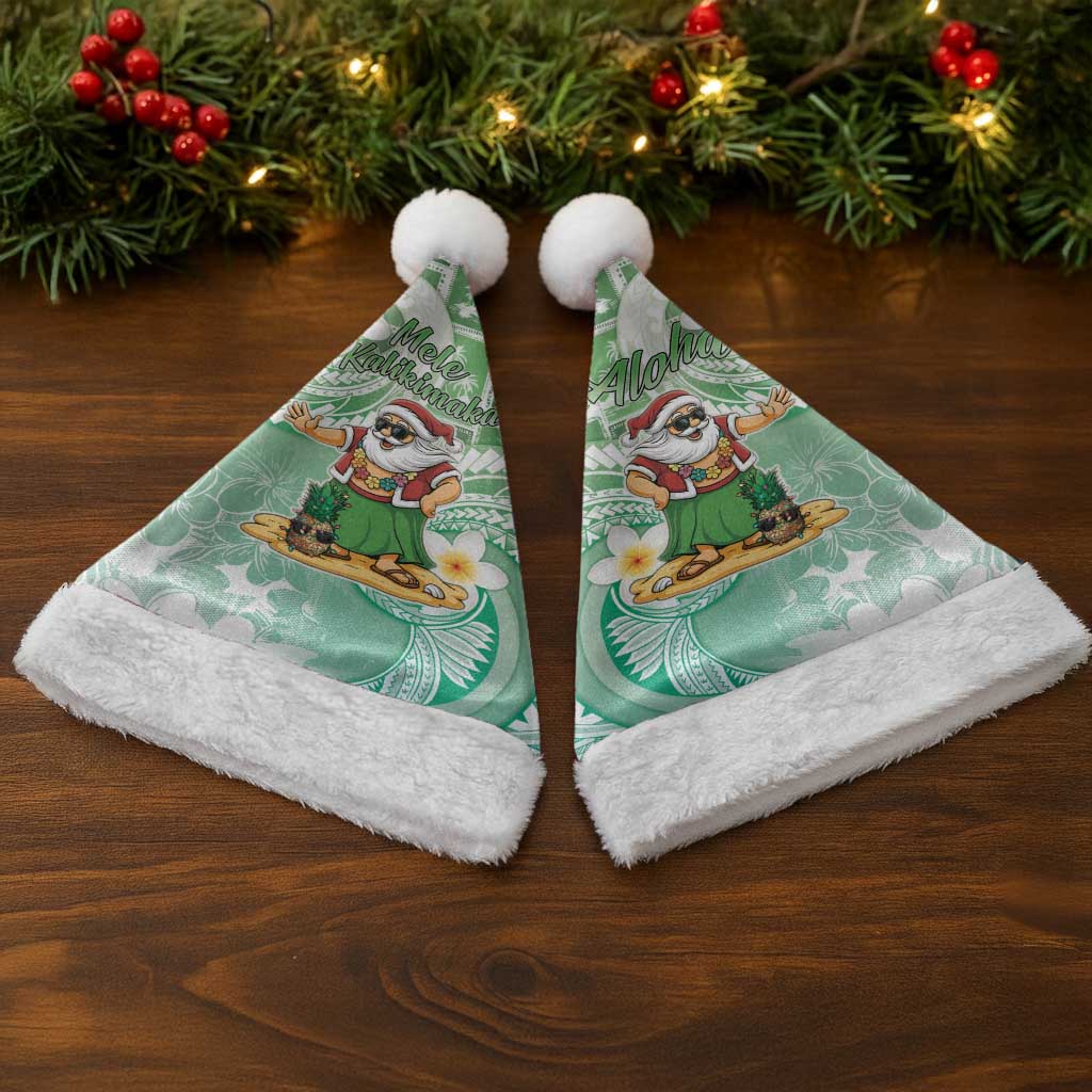 Hawaii Mele Kalikimaka Christmas Santa Hat Hula Santa Retro Style Green - Polynesian Pride