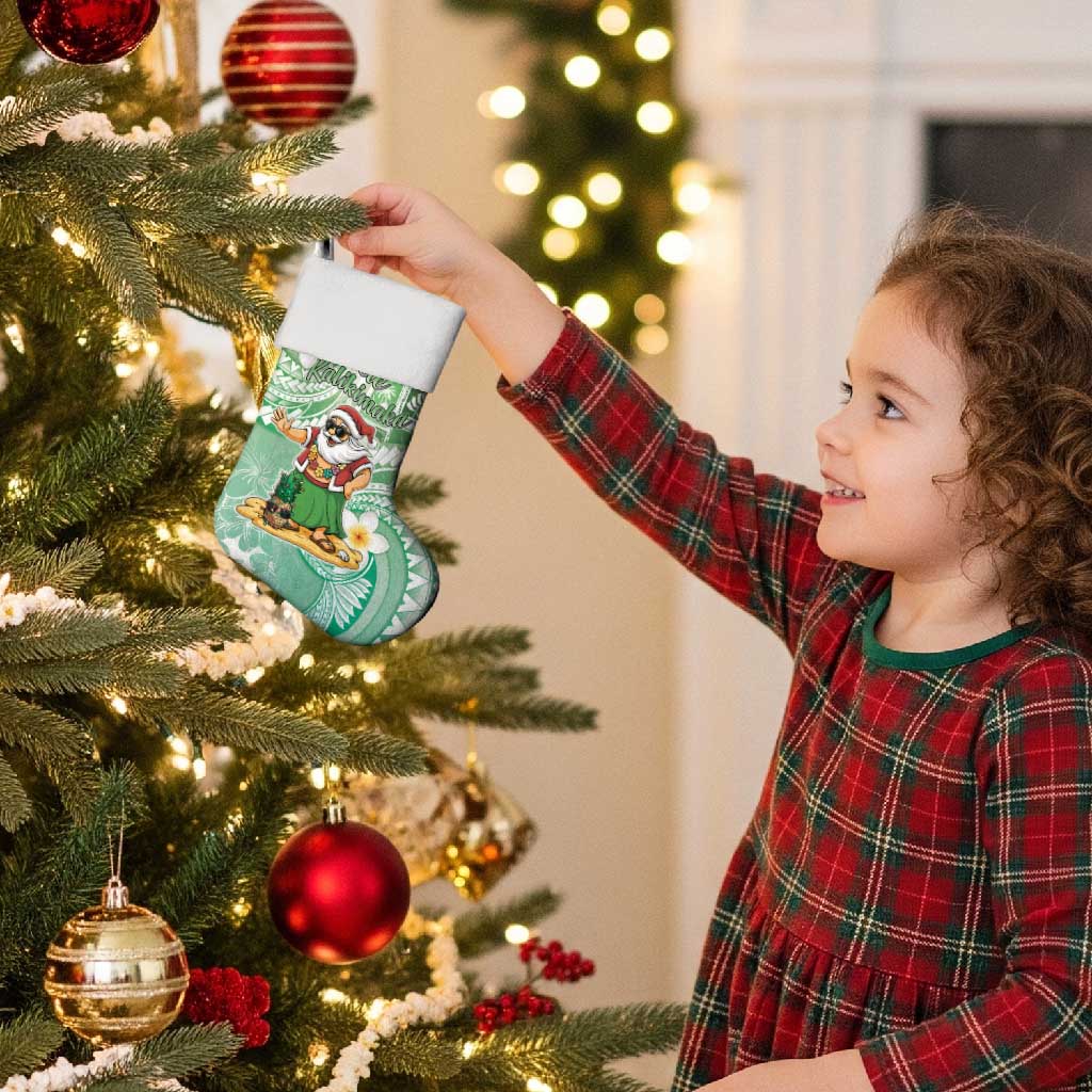 Hawaii Mele Kalikimaka Christmas Stocking Hula Santa Retro Style Green - Polynesian Pride