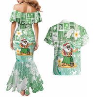 Hawaii Mele Kalikimaka Couples Matching Mermaid Dress and Hawaiian Shirt Hula Santa Retro Style Green LT05 - Polynesian Pride