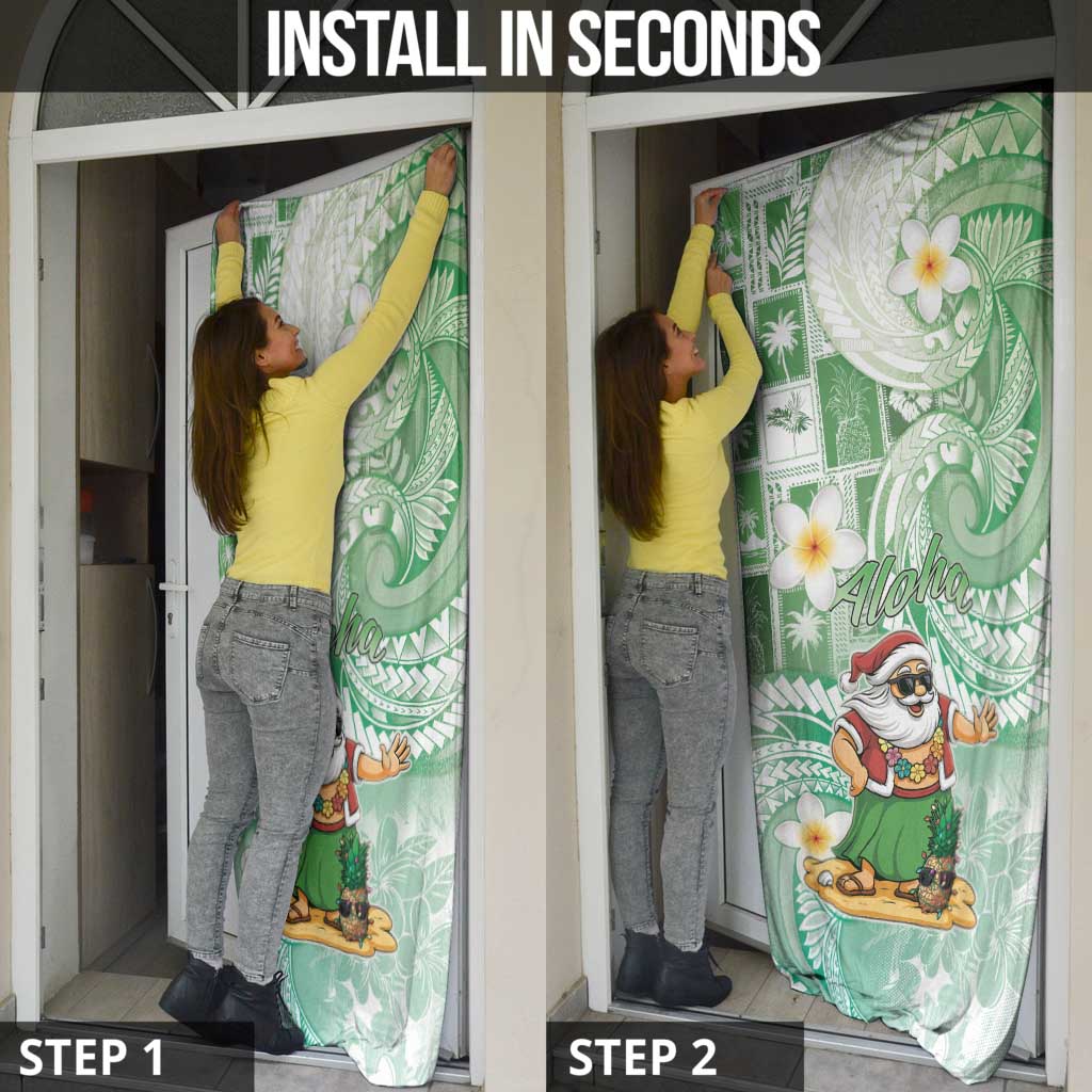 Hawaii Mele Kalikimaka Door Cover Hula Santa Retro Style Green - Polynesian Pride