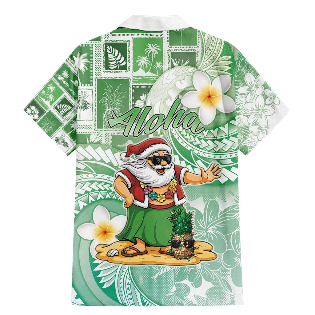 Hawaii Mele Kalikimaka Family Matching Mermaid Dress and Hawaiian Shirt Hula Santa Retro Style Green - Polynesian Pride