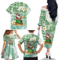 Hawaii Mele Kalikimaka Family Matching Off The Shoulder Long Sleeve Dress and Hawaiian Shirt Hula Santa Retro Style Green - Polynesian Pride