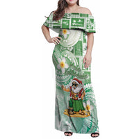 Hawaii Mele Kalikimaka Family Matching Off Shoulder Maxi Dress and Hawaiian Shirt Hula Santa Retro Style Green - Polynesian Pride