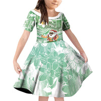 Hawaii Mele Kalikimaka Family Matching Off Shoulder Short Dress and Hawaiian Shirt Hula Santa Retro Style Green - Polynesian Pride