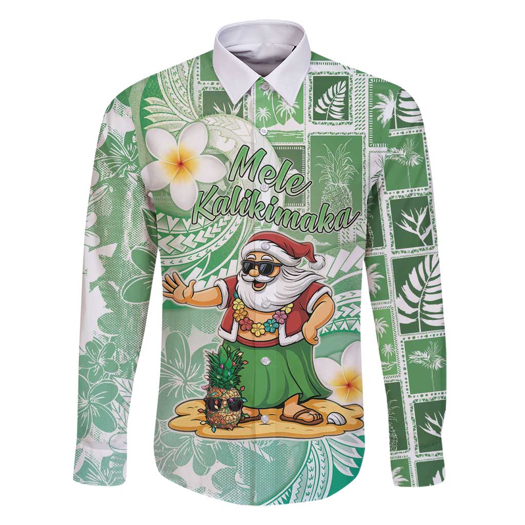 Hawaii Mele Kalikimaka Family Matching Off Shoulder Short Dress and Hawaiian Shirt Hula Santa Retro Style Green - Polynesian Pride