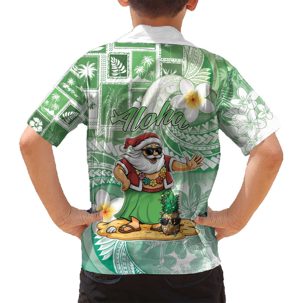 Hawaii Mele Kalikimaka Family Matching Puletasi and Hawaiian Shirt Hula Santa Retro Style Green - Polynesian Pride