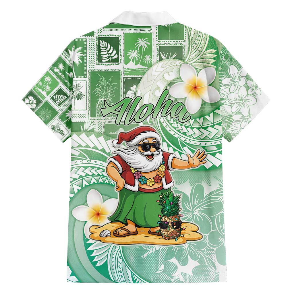Hawaii Mele Kalikimaka Family Matching Puletasi and Hawaiian Shirt Hula Santa Retro Style Green - Polynesian Pride